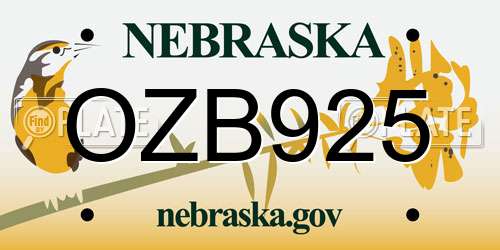 OZB925 Nebraska License Plate