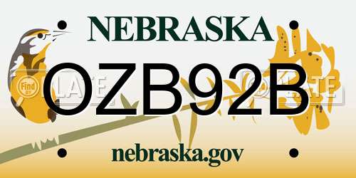 OZB92B Nebraska License Plate