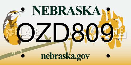 OZD809 Nebraska License Plate