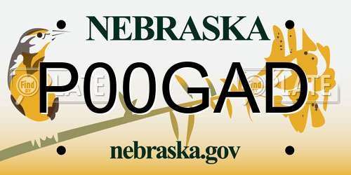 P00GAD Nebraska License Plate