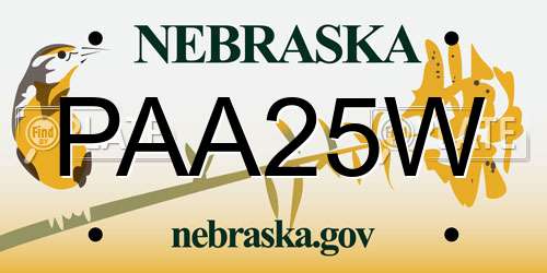 PAA25W Nebraska License Plate
