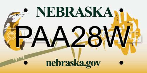 PAA28W Nebraska License Plate