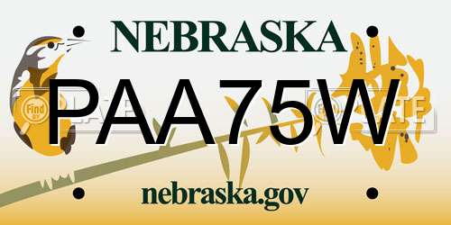PAA75W Nebraska License Plate