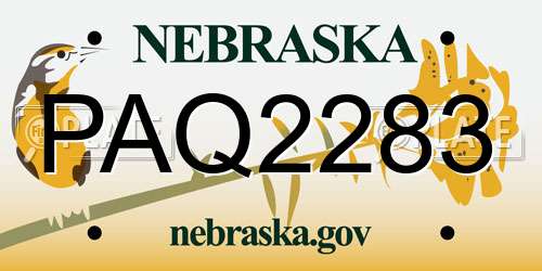 PAQ2283 Nebraska License Plate