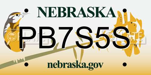 PB7S5S Nebraska License Plate