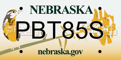 PBT85S Nebraska License Plate