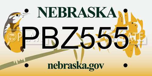 PBZ555 Nebraska License Plate