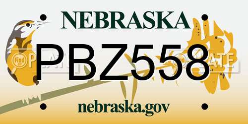 PBZ558 Nebraska License Plate
