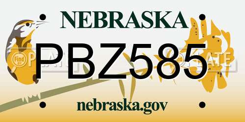 PBZ585 Nebraska License Plate