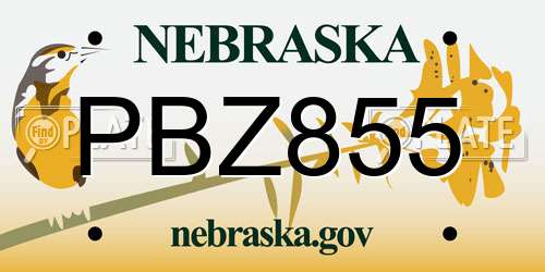 PBZ855 Nebraska License Plate