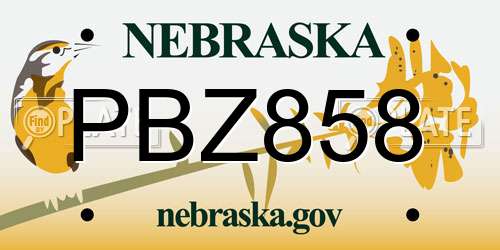PBZ858 Nebraska License Plate