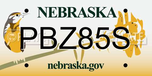 PBZ85S Nebraska License Plate