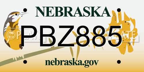 PBZ885 Nebraska License Plate