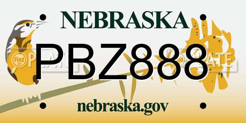 PBZ888 Nebraska License Plate