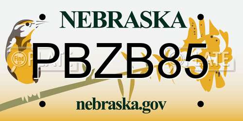PBZB85 Nebraska License Plate