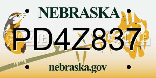 PD4Z837 Nebraska License Plate