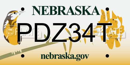 PDZ34T Nebraska License Plate