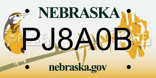 PJ8A0B Nebraska License Plate
