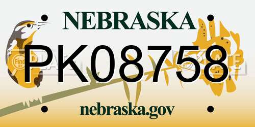 PK08758 Nebraska License Plate