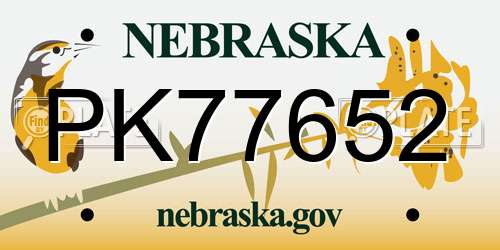 PK77652 Nebraska License Plate