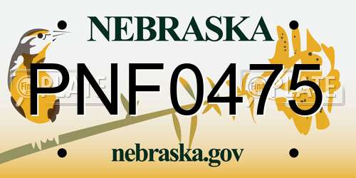 PNF0475 Nebraska License Plate