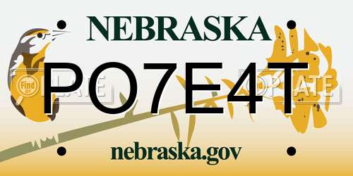 PO7E4T Nebraska License Plate