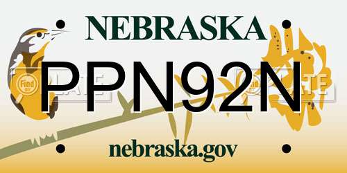 PPN92N Nebraska License Plate