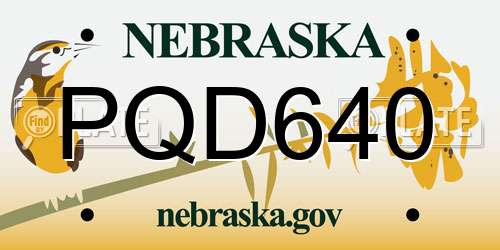 PQD640 Nebraska License Plate