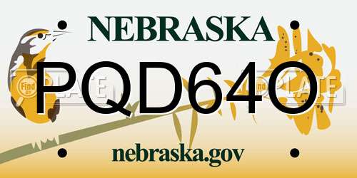 PQD64O Nebraska License Plate