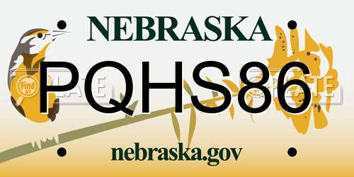 PQHS86 Nebraska License Plate