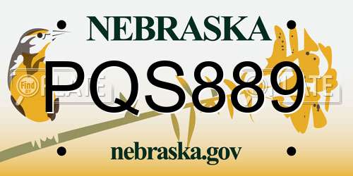 PQS889 Nebraska License Plate