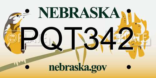 PQT342 Nebraska License Plate