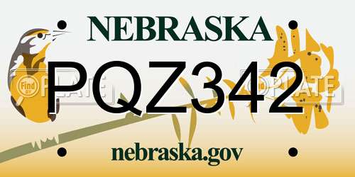 PQZ342 Nebraska License Plate