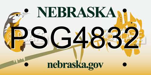 PSG4832 Nebraska License Plate