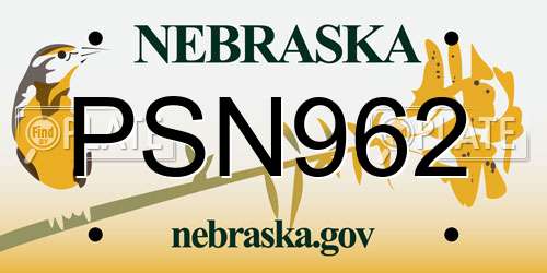 PSN962 Nebraska License Plate