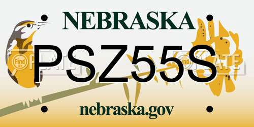 PSZ55S Nebraska License Plate