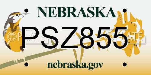 PSZ855 Nebraska License Plate