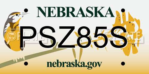 PSZ85S Nebraska License Plate