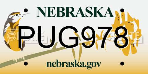 PUG978 Nebraska License Plate
