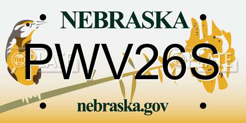 PWV26S Nebraska License Plate