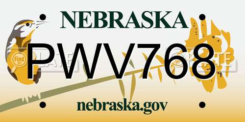 PWV768 Nebraska License Plate