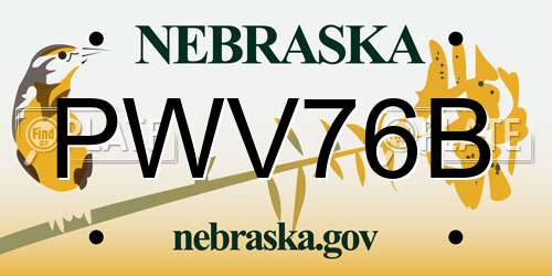 PWV76B Nebraska License Plate