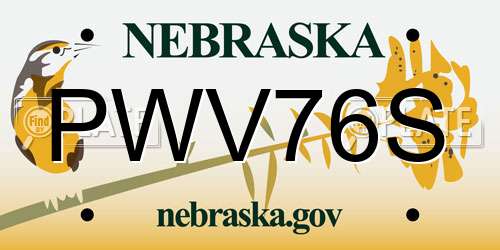 PWV76S Nebraska License Plate