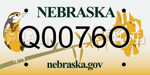 Q0076O Nebraska License Plate