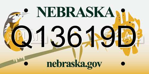 Q13619D Nebraska License Plate