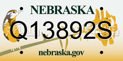 Q13892S Nebraska License Plate
