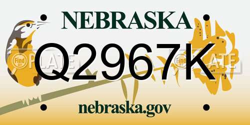 Q2967K Nebraska License Plate