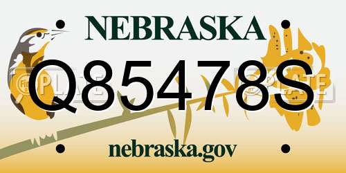 Q85478S Nebraska License Plate