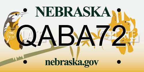 QABA72 Nebraska License Plate