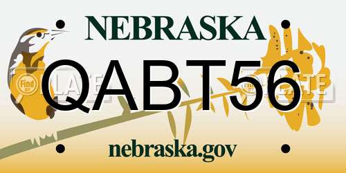 QABT56 Nebraska License Plate
